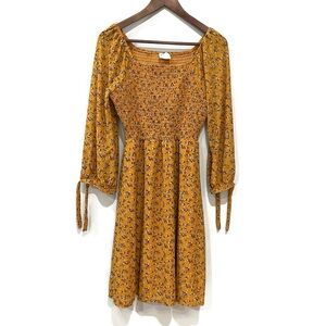 SIREN LILY Above the Knee Dress Mustard Floral Cute, Women’s Small